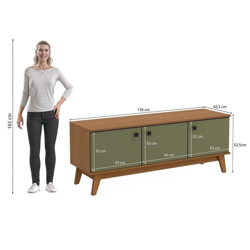 Rack Kappesberg 3 Portas Canela Verde Frevo 136cm - Rack